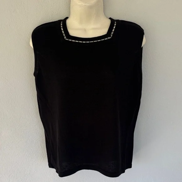 Vintage Patchington black beaded cut out neckline sleeveless knit top size small - Picture 2 of 12